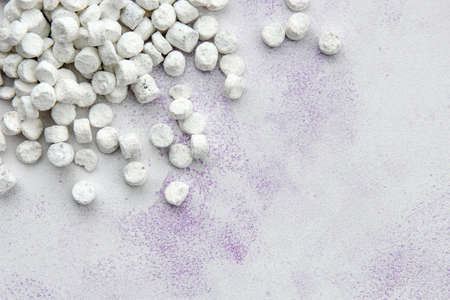 Bath salt is white on top and copy space. Body care.