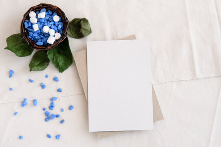 Romantic blank greeting card on a white background for congratulations. Wedding feminine invitation.