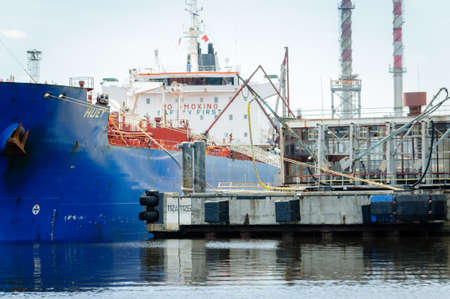 Russia, Saint Petersburg, May 2021: Sea Cargo Port, cranes and shipsのeditorial素材