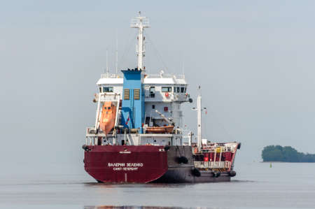 Russia, Saint Petersburg, May 2021: Cargo ship leaves portのeditorial素材