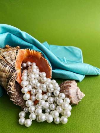 Microfiber cloth for cleaning jewelry on a green backgroundの写真素材