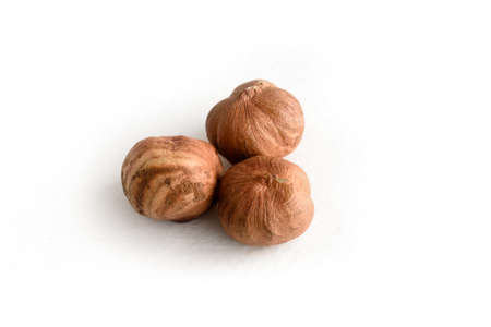 Hazelnuts isolated on white backgroundの写真素材