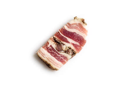 Bacon with meat layers isolated on a white backgroundの写真素材