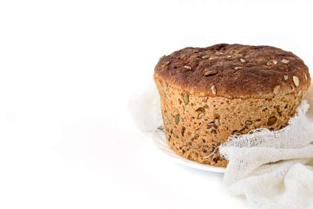 Fresh homemade grain bread on whiteの写真素材