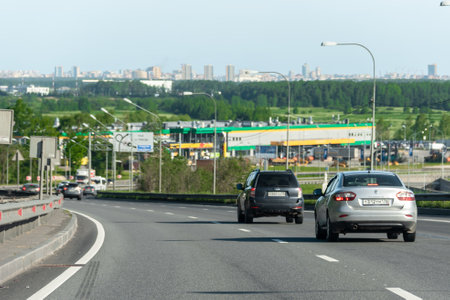 Saint Petersburg, Russia, 2022: a car is driving on the roadのeditorial素材