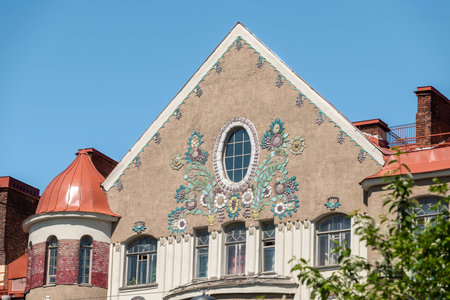 Beautiful facade of a building in the center of St. Petersburg Russia 2022のeditorial素材