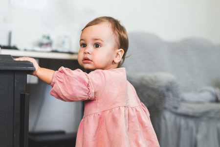 Little baby girl in the roomの写真素材