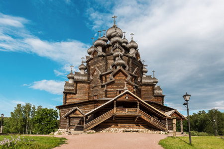 Russia, St. Petersburg JULY 22, 2023: Bogoslovka Manor in the style of ancient wooden Russian architectural architectureのeditorial素材