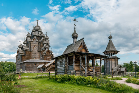 Russia, St. Petersburg JULY 22, 2023: Bogoslovka Manor in the style of ancient wooden Russian architectural architectureのeditorial素材