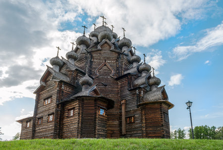 Russia, St. Petersburg JULY 22, 2023: Bogoslovka Manor in the style of ancient wooden Russian architectural architectureのeditorial素材