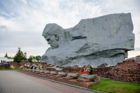 Belarus, Brest, August 2023: Memorial monument to the hero fortress.. Brest Fortress. Monument to the defenders of the fortress and the Eternal Flameのeditorial素材