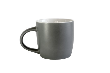 Ceramic brown mug on white isolated backgroundの写真素材