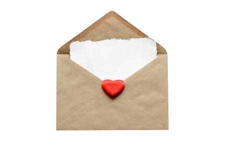 Blank card in an envelope for Valentine's Day.
