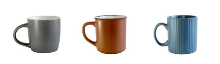 Set of mugs on white isolated backgroundの写真素材