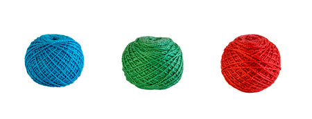 Balls of colored yarn on white isolated backgroundの写真素材