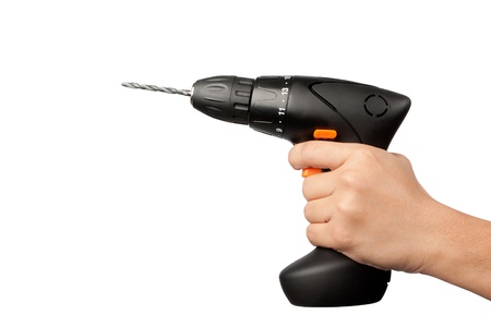 human hand with wimble isolate on whiteの写真素材