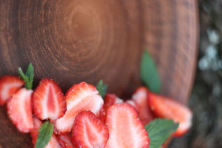 Strawberry. Strawberry ice cream in white chocolate glaze. selective focusの写真素材