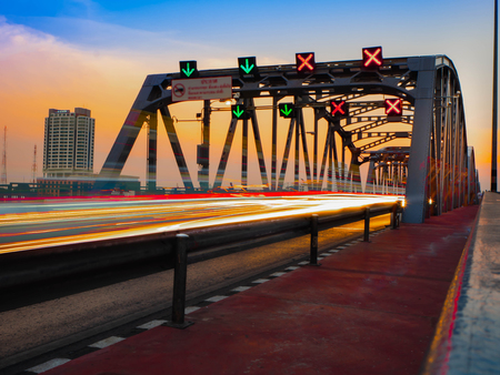 Bridge over the river sunsetの写真素材