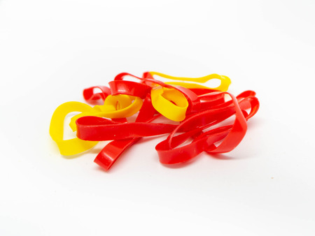 Plastic band,Colorful rubber bands isolated on whiteの写真素材