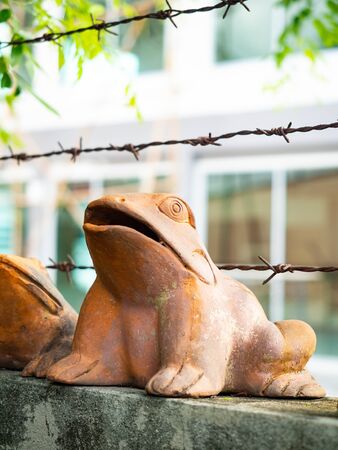 Earthenware frog,Close-up of  handcraft in asian,Textureの写真素材