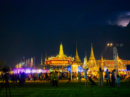Lighting Design  Sanam Luang in Bangkok Thailand,Colourful illumination on Lamp flowersのeditorial素材