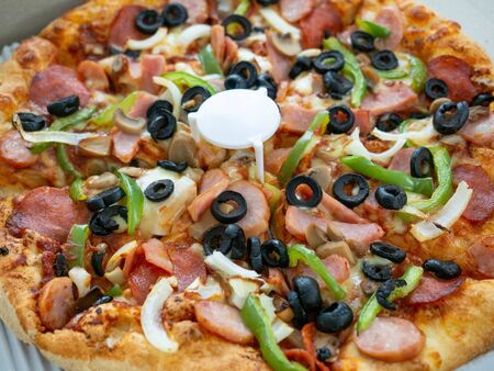 Pizza,In the box,Happy lunch,Fast Food,Fat,Dangerous Eat,Chees,meal,delicious,Close upの写真素材