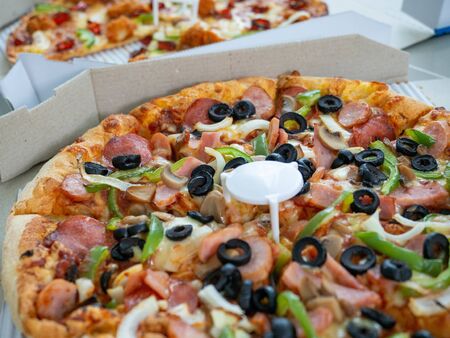 Pizza,In the box,Happy lunch,Fast Food,Fat,Dangerous Eat,Chees,meal,delicious,Close upの写真素材