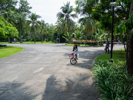 Walkway In the garden, Surrounded by nature is peace and quiet, At Sri Nakhon Khuean Khan Park and Botanical Garden in Bangkok Thailandのeditorial素材
