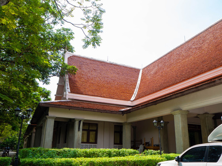 Orange gable roof,At Sri Nakhon Khuean Khan Park and Botanical Garden in Bangkok Thailandのeditorial素材