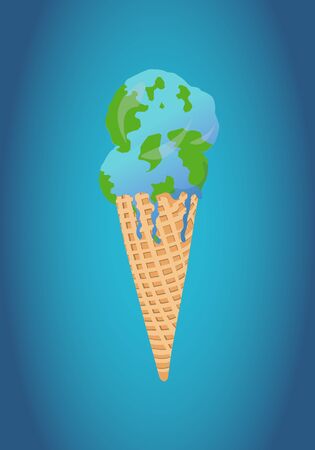 Global warming ice cream,The Melting World,Blue background,Vector image illustrationのイラスト素材
