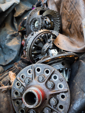The remains of machinery equipment from cars that were placed on top of each other