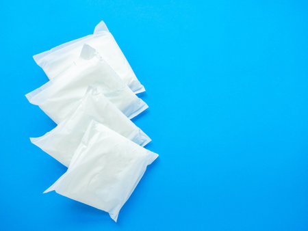 Unopened wrap of sanitary napkins Used to prevent menstruation in women. The wrap was placed in layers.の写真素材