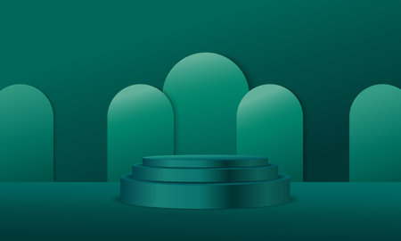 3d background products green green sphere The backdrop is a rounded shape, sorted front and back, adding dimension. To increase the prominence of the products that are placedのイラスト素材