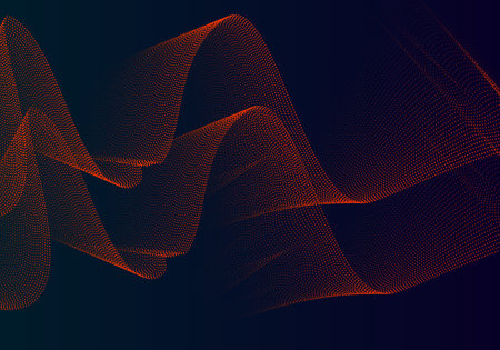 Abstract particles overlap multiple layers of orange dots from dark to light. in waves on a gradient background like a multi-layered signalのイラスト素材