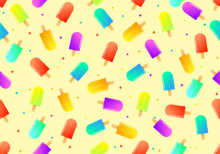 Seamless vector background set, sticks of many flavors, many colors, to be filled with fruit-flavored sticks on a stick. Sweet and succulent taste to cool off on a hot day.のイラスト素材