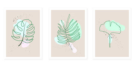 Tropical Green Botanical Leaf Art Illustration Is Vector with abstract shapes that Can be used as a wall picture or wallpaper.のイラスト素材