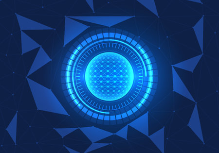 Technology circle and the side area of geometric shapes are arranged next to each other. Represents the technology at the center of the cyber world. to create technology that grows businessのイラスト素材