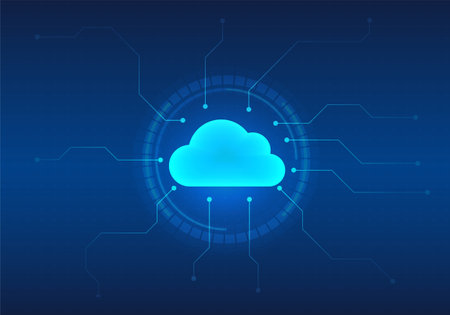 Clouds and circles of technology Technology help to store data and export data to various places, making life more convenient and easier, reducing delays and saving costs.のイラスト素材