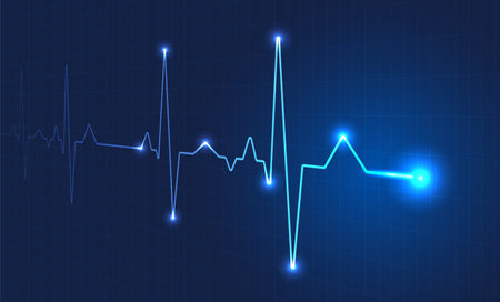 Heart wave technology background Shows the rhythm of the heart that is pumping. dark blue background with a gridのイラスト素材