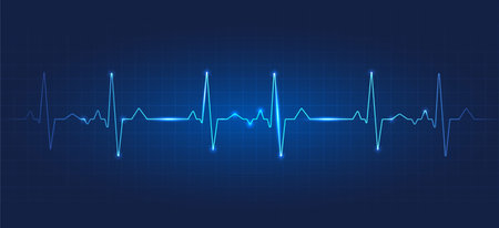 Heart wave technology background Shows the rhythm of the heart that is pumping. dark blue background with a gridのイラスト素材