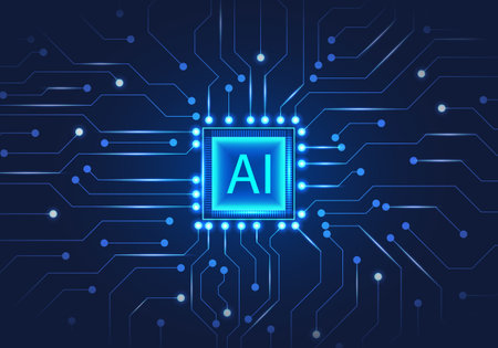An artificial intelligence chip with the letters AI in the middle is like a computer that controls everything. It is a technology that will help in business matters. industry, even human daily activitiesのイラスト素材