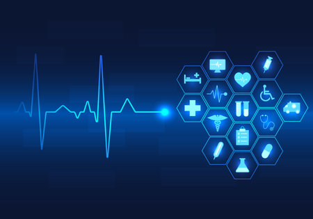 Background smart medical technology that collects medical information, drugs, and doctors that allows patients to access treatment quickly and out of dangerのイラスト素材