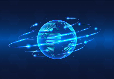 Global technology network that connects with smart technology to provide quick access to information anywhere for expanding business globally.のイラスト素材