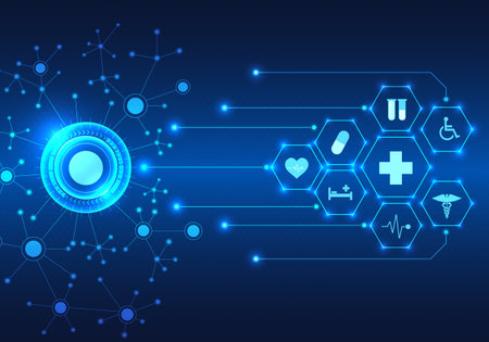 Smart medical technology that aids in the fight against the virus It is a place where information about different diseases is gathered to prevent and invent medicines to help patients access treatmentのイラスト素材