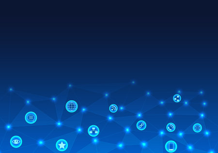 Network that distributes data through smart technology. To do business conveniently. or searching for information on the internet world answering emails Business talks from different countriesのイラスト素材
