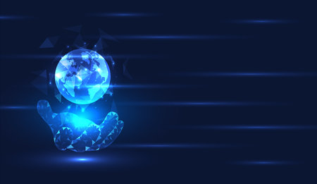 Business hand holding the globe It means doing business for the company to grow in the world of online sales. and expand globally quickly and access from mobile internet in cyberspaceのイラスト素材