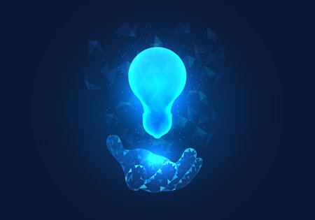 Businessman hands stand out with light bulbs. Refers to business people coming up with new ideas for the company or ideas for solving problems that arise in the company.のイラスト素材
