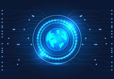Technology circles with the world inside a system of the Internet that covers the world, making it easy to send information or do business. Saves time and budgetのイラスト素材