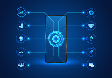Smartphone technology that comes to help manage business people is a solution to problems, including financial transactions, finding new ideas. and send information to customers help the company growのイラスト素材