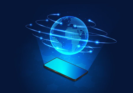 Smartphone technology showing globe Mobile media is a technology that is widely used all over the world as a means of helping businesses to communicate from anywhere using a network managementのイラスト素材